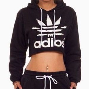 Rehab cropped weed leaf hoodie